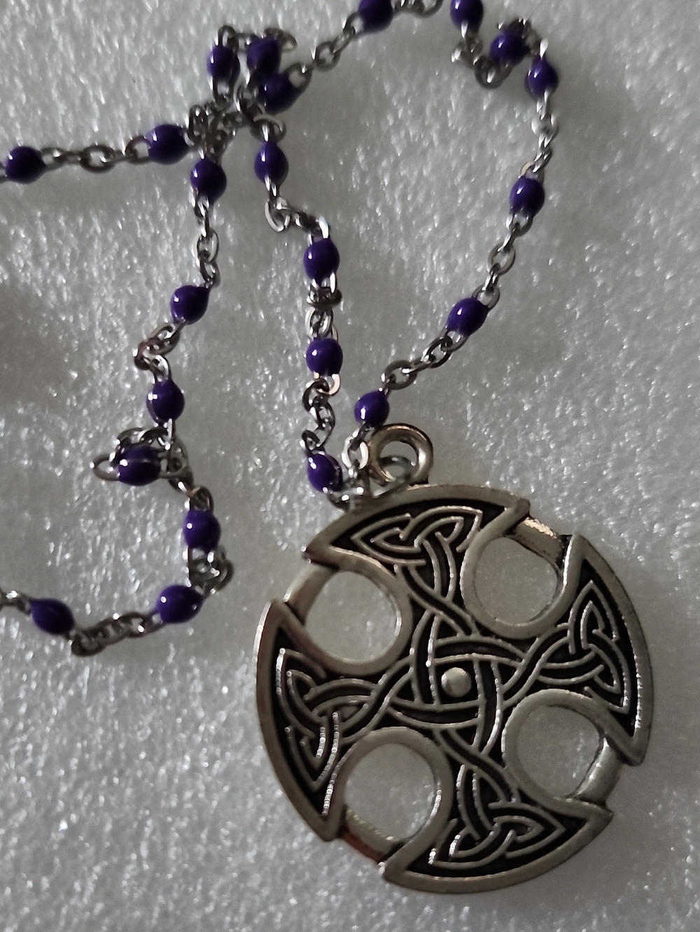 Hand Crafted Purple Beaded Celtic Knot Pendant Necklace